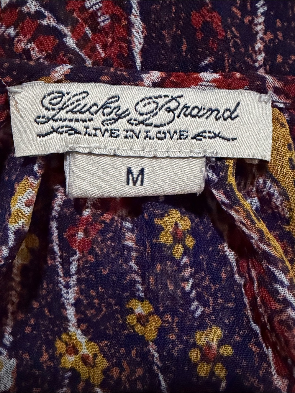 Lucky Brand Women’s M Sheer Paisley Peasant Blouse Boho Tassel Tie - Picture 5 of 5